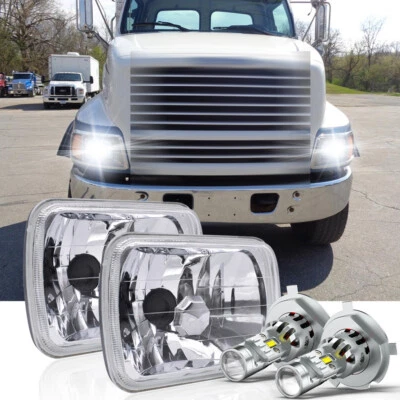 For Ford L9000 1981-1997 Pair 5X7" 7x6" H/L Square Headlight H4 Bulb White 6000K - Image 1 of 4