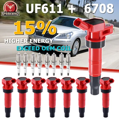 8 Pack UF611 Ignition Coil and Iridium Spark Plug For Hyundai Equus 4.6L V8 2011 Foto 1 de 4