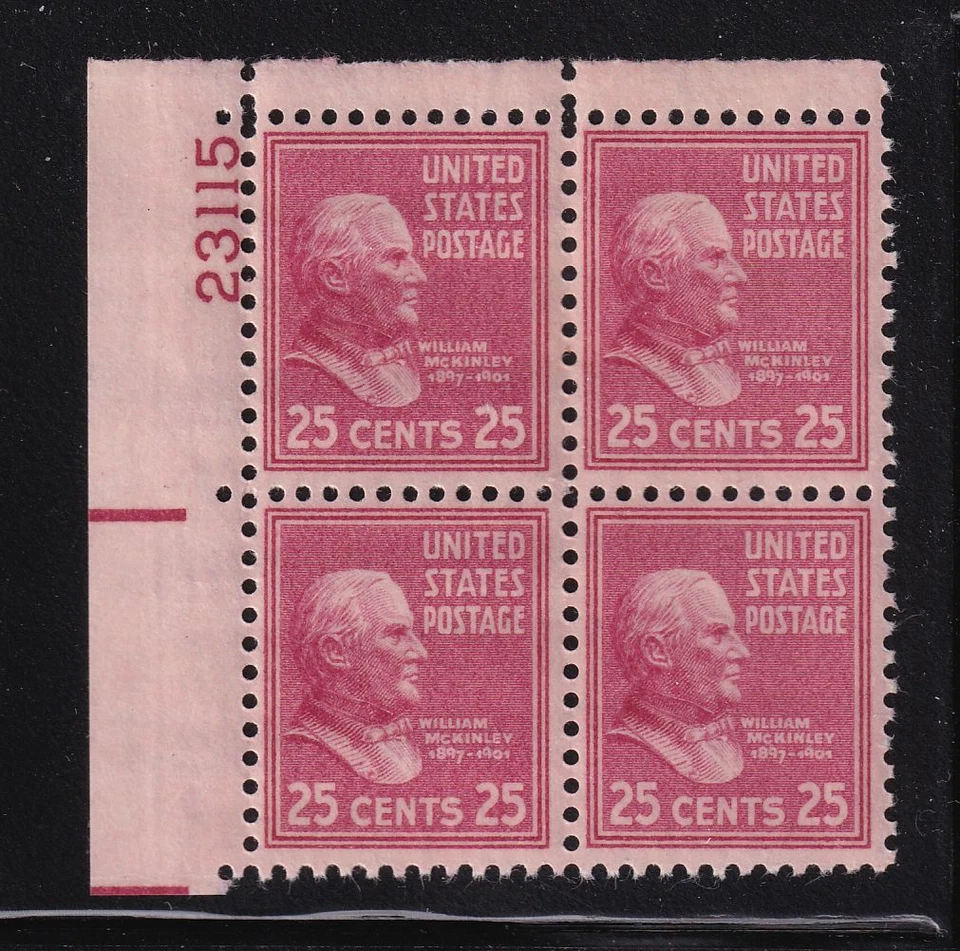 1938 PREXY William McKinley 25c Sc 829 MNH plate block OF 4 (DC - Image 1 of 1