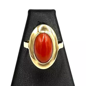 Anillo Vintage Años '60 Oro Macizo 18K Con Coral Rojo Mediterráneo Italia - Imagen 1 de 11