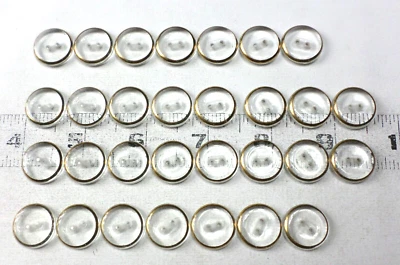 30 Vintage Clear w/Solid  Gold Matching 2 Hole Czech Round Buttons 18mm (11/16") - Image 1 of 4