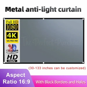 16:9 HQ Anti Light / Reflection Curtain Screen For Home Outdoor Office HD 4K 3D - Picture 1 of 12