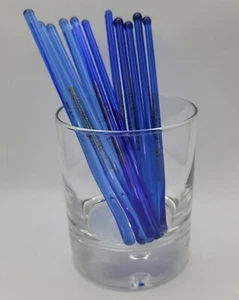 VTG Advertising Cobalt Blue Glass Swizzle Sticks Cocktail Stirrers Set of 12 - Picture 1 of 7