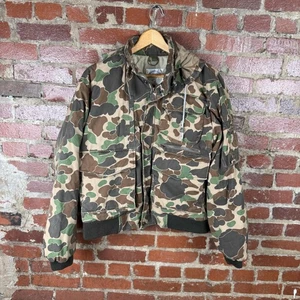 Vintage Trophy Club Jacket Mens Medium Large Duck Camo Hooded Bomber Hunting 80s - Picture 1 of 6