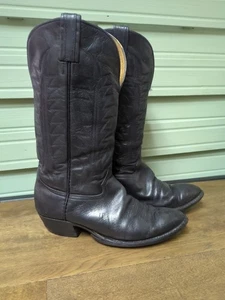 Vintage Hondo Cowboy Boots Size 5.5 UK Quality Worn Stained Black Leather - Picture 1 of 13