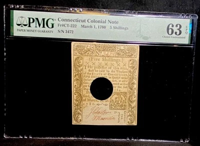 1780 Connecticut American Revolution Colonial Continental Note Currency, PMG 63 - Image 1 of 4