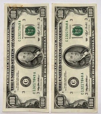 Lot Of (2) 1993 District (C) $100 Consecutive Federal Reserve Notes…848 and 849 - Image 1 of 4