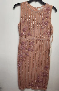 Mac Duggal Dress Womens Size 10 Pink Beaded Sequin Floral Sheath Sleeveless NWT - Picture 1 of 22