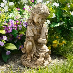 Northlight 12.25" Marrón Niña Rana Alimentado por Solar LED Exterior Jardín Estatua - Imagen 1 de 6
