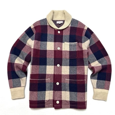Wallace & Barnes Sz XL Boiled Merino Wool Chore Knit Jacket Check Plaid J Crew - Image 1 of 4