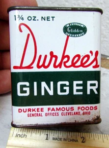 Vintage Durkees Ginger, partially full 1.75 oz spice tin, sliding top style - Picture 1 of 4