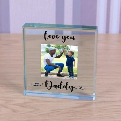 Love You Daddy - Personalised Photo Glass Block Ornament Gift 9cm - Image 1 of 3