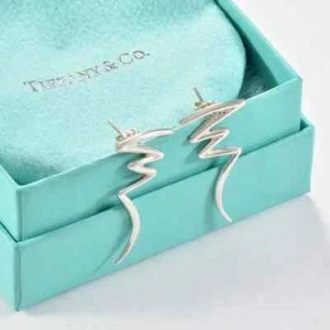 Tiffany & Co Silver Paloma Picasso ZigZag Bolt Scribble Earrings in Box Pouch - Picture 1 of 6