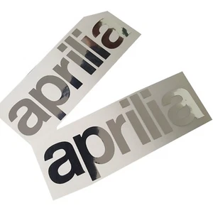 Aprilia Silber Chrom Text Motorrad Grafik Aufkleber Aufkleber x 2 STCK. MED - Bild 1 von 3