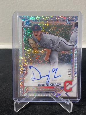 2021 Doug Nikhazy 1st Bowman Chrome Rookie White Sparkle Ref Autograph RC /71 - Image 1 of 2