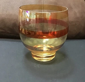 Crate & Barrel Large Gold Striped Glass Luster Hurricane Candle Holder 7”T - Picture 1 of 8