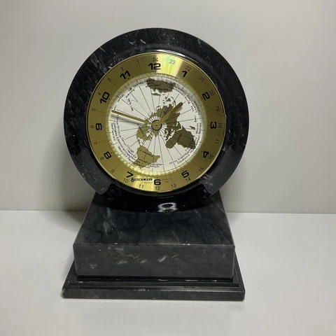 Benchmark Quartz  Marble Vintage 1980s World Desk Clock  Works Good New Battery Cover