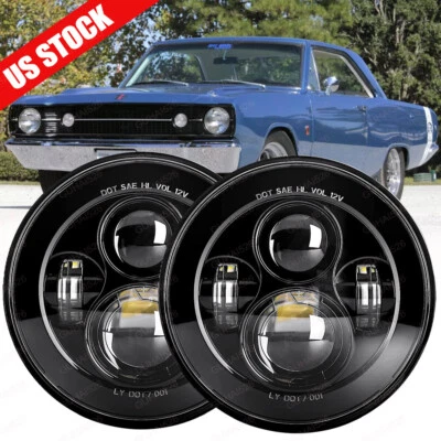 Par de faróis de LED Hi/Lo feixe cromado 7" polegadas para Dodge D100 D200 D300 Colt Dart - Imagem 1 de 4