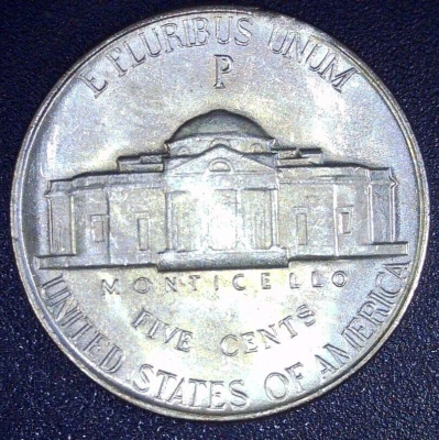 1945 P JEFFERSON NICKEL. Beautiful Uncirculated Clipped Planchet - Image 1 of 2