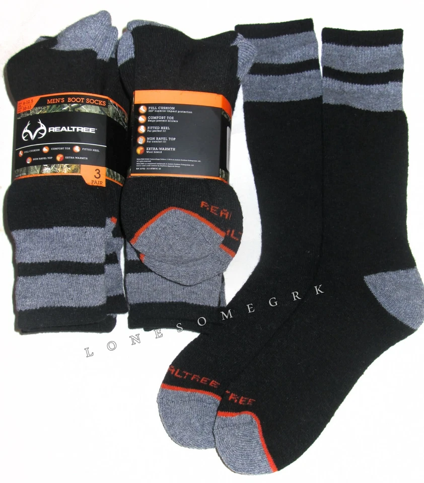 6 Pairs Mens Realtree Wool Blend Fully Cushioned Mid Calf Crew Boot Socks - Image 1 of 4