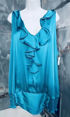 Sunny Leigh Sz 2X beautiful Silky turquoise sleeveless blouse - Imagem 1 de 4