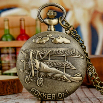 Clásico Cobre Grabado Alemania Fokker Dr. Reloj Bolsillo Collar Cadena Regalo Foto 1 de 4