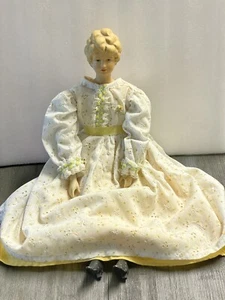 Blonde Doll Porcelain Head Legs Hands Blue Eyes 17” Vintage Handmade Cloth Body - Picture 1 of 8