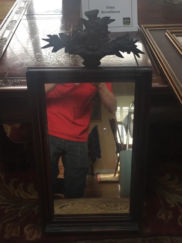 19thC Antique Victorian Black Forest Carved Walnut Mirror Frame Cover