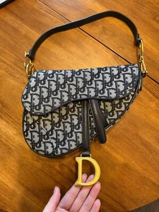 Christian Dior Saddle Bag Medium Black Canvas Shoulder Bag - Picture 1 of 7