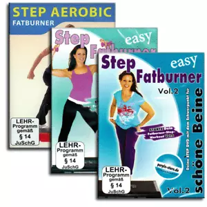 3 DVD Fitness Set - 3x Step Aerobic Fatburner für Stepper Steppbrett Bord - Neu - Bild 1 von 1
