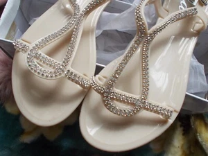 ELLA SHOES NUDE CREAM RHINESTONE SANDALS SIZE 5 BNIB - Picture 1 of 10