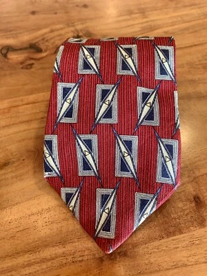 Brocado geométrico Brandini Le Collezioni 100% seda feito à mão nos EUA vermelho azul - Imagem 1 de 4