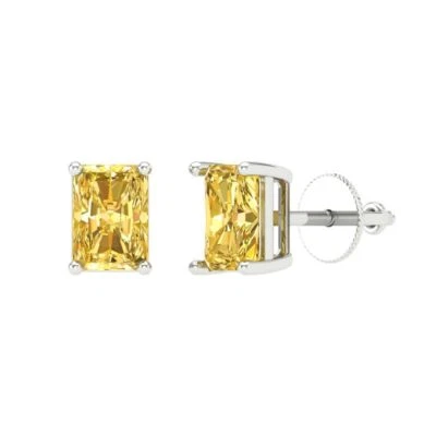 Yellow Zirconia Stud Earrings for Women, Screw back (2 cttw, 7x5mm, Emerald-Cut) - Image 1 of 4
