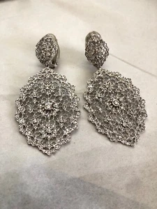 Jennifer Miller Jewelry Silver Tone Rhinestone Mesh Metal Teardrop Earrings Clip - Picture 1 of 4