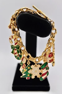 Pulsera Vintage Navidad Dije Multicolor Esmalte Verde Rojo Tono Dorado BinD - Imagen 1 de 12