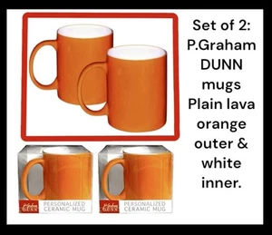 2pk: P.Graham Dunn NEW Boxed Coffee Mugs - Plain Lava Orange Outer w White Inner - Picture 1 of 24