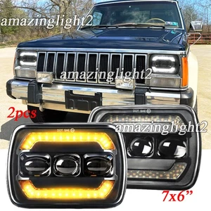Pair 5x7" 7x6 LED Headlights Hi/Lo Halo Fit Jeep Comanche 1986-1992 For Cherokee - Picture 1 of 12