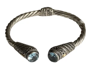 925 Sterling Silber & 18K Gold Topas Scharnier Armreif Armband - Bild 1 von 18