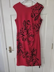 Roman Sleeveless Occasion Dress Size 14 Red & Black Flocked Sparkle Lined - Picture 1 of 12