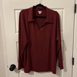 Lularoe Courtney Long Sleeve Polo Retail $44 - XL Burgundy - Bild 1 von 6