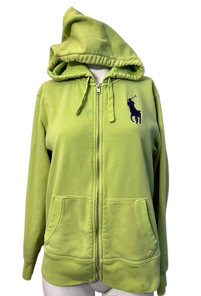 Ralph Lauren Grande Big Pony Verde Lima Cremallera Capucha Sudadera Púrpura Pony Foto 1 de 4