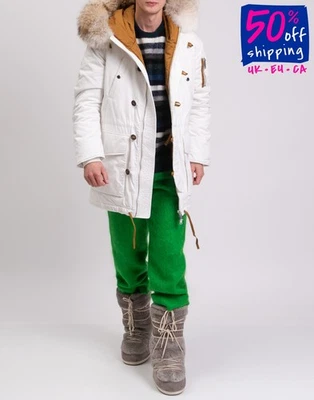 RRP€1330 DSQUARED2 Gabardine Parka Coat IT50 US40 L White Coyote Fur Trim - Image 1 of 4