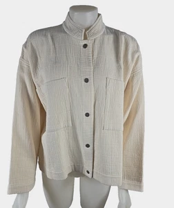 NWI - Eileen Fisher Ecru Mandarin Organic Cotton Jacket Sz S/M P/M - Picture 1 of 9