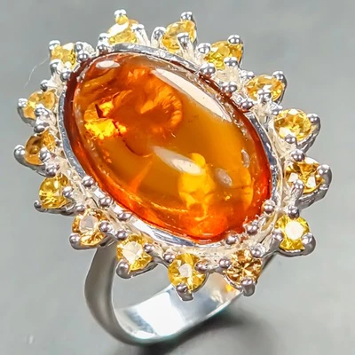 Anillo ámbar natural hecho a mano de plata de ley 925 talla 8,25/R441231 Foto 1 de 4