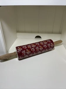 Pioneer Woman Rolling Pin Fall Flowers Burgundy Autumn Harvest Ceramic Retired - Picture 1 of 2