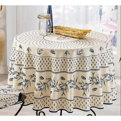 Provence Style Round Tablecloth 68.5” Olive Branch Cicada French Country - Image 1 of 4