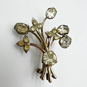 Vintage Brosche Anstecknadel silberfarben Strass Floral Blumen Blätter Bouquet 1,5"x1" - Bild 1 von 8
