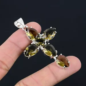 Rauchige Quarz Ethnisch Handgemacht Kreuz Design Schmuckanhänger Party Wear 2.6 - Bild 1 von 5