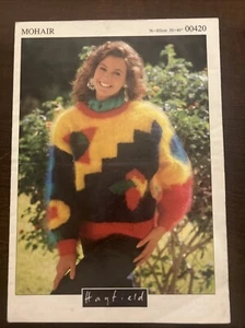WOMENS LUXURY MOHAIR JUMPER 30”-40" VTG 80’s ABSTRACT BLOCK KNITTING PATTERN 420 - Picture 1 of 3