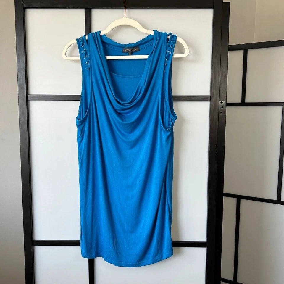 [1X] Addition Elle 95% Viscose Soft Bright Blue Braided Strap Cowl Neck Tank Top - Image 1 of 4